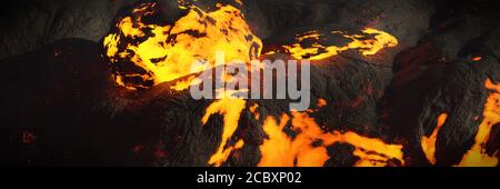 campo lavico, flusso di magma ardente, paesaggio fuso Foto Stock