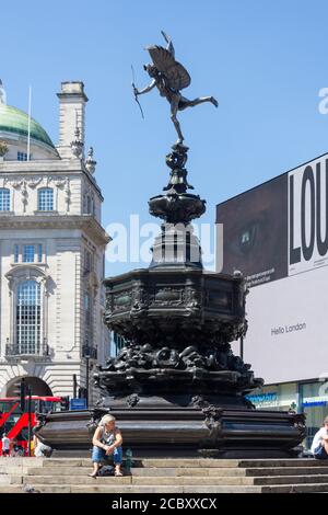 Shaftesbury Memorial Fountain e Statua di Anteros, Piccadilly Circus, Città di Westminster, Grande Londra, Inghilterra, Regno Unito Foto Stock