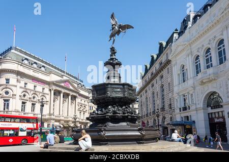 Shaftesbury Memorial Fountain con Statua di Anteros, Piccadilly Circus, Città di Westminster, Grande Londra, Inghilterra, Regno Unito Foto Stock