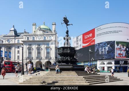 Shaftesbury Memorial Fountain con Statua di Anteros, Piccadilly Circus, Città di Westminster, Grande Londra, Inghilterra, Regno Unito Foto Stock