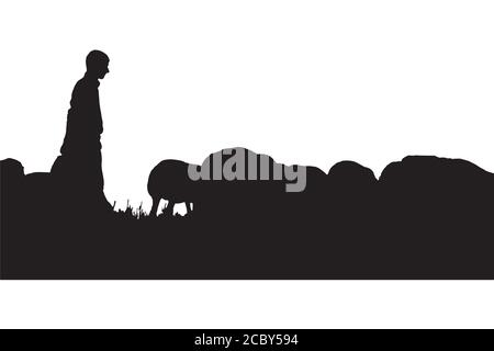 Sheepman e pecora. Immagine vettoriale. Sfondo bianco. Illustrazione Vettoriale