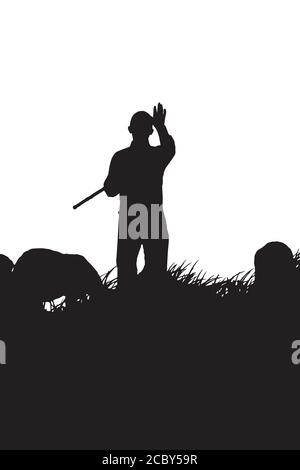 Sheepman e pecora. Immagine vettoriale. Sfondo bianco. Illustrazione Vettoriale
