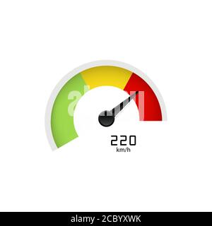 Contagiri con freccia o icona del tachimetro che indica alta velocità. Vettore su sfondo bianco isolato. EPS 10. Illustrazione Vettoriale