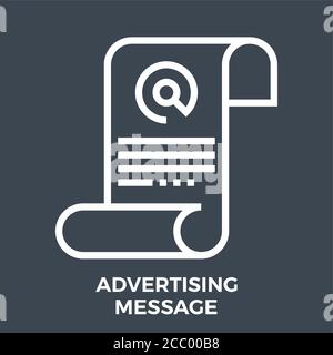 Icona del vettore di linea sottile del messaggio pubblicitario Illustrazione Vettoriale