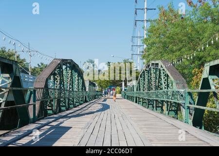 PAI Historical Bridge (Pai Memorial Bridge) a Pai, provincia di Mae Hong Son, Thailandia. Il ponte commemorativo fu costruito nel 1942 durante la seconda guerra mondiale Foto Stock