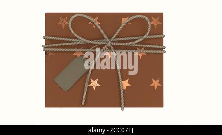 Rendering 3d Natale e Capodanno, confezione regalo con nastro su sfondo bianco Foto Stock