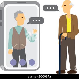 Concetto di una chat mobile o conversazione di persone tramite telefoni cellulari. Illustrare la globalizzazione o la connessione. Illustrazione di cartoni animati vettoriali isolati piatti Illustrazione Vettoriale