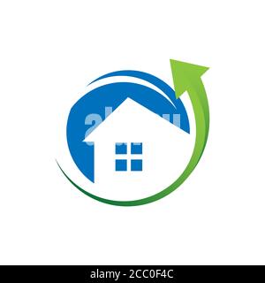 home improvement logo icona vettore Stylist Casa e Roof Sign Con simbolo freccia su Illustrazione Vettoriale