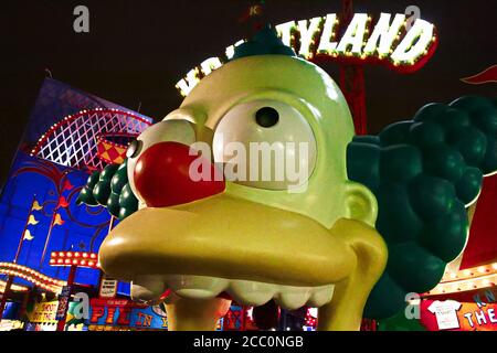 The Simpsons Ride presso gli Universal Studios di Hollywood a Los Angeles. Si tratta di un parco a tema e studio cinematografico. Foto Stock