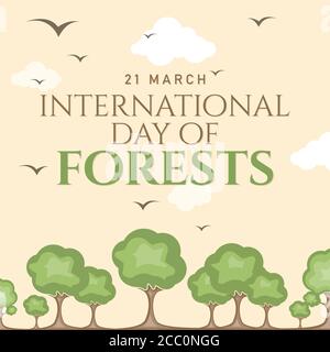 Giornata Internazionale astratta delle foreste per la progettazione di banner. Inquinamento ambientale. Salvare le foreste. Paesaggio ambiente scenario. Illustrazione vettoriale EPS Illustrazione Vettoriale