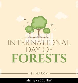 Giornata Internazionale astratta delle foreste per la progettazione di banner. Inquinamento ambientale. Salvare le foreste. Paesaggio ambiente scenario. Illustrazione vettoriale EPS Illustrazione Vettoriale