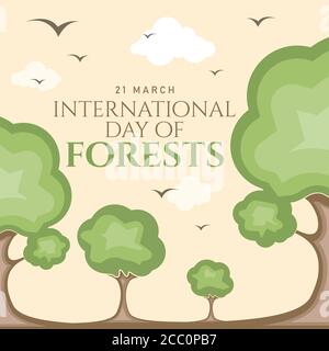 Giornata Internazionale astratta delle foreste per la progettazione di banner. Inquinamento ambientale. Salvare le foreste. Paesaggio ambiente scenario. Illustrazione vettoriale EPS Illustrazione Vettoriale