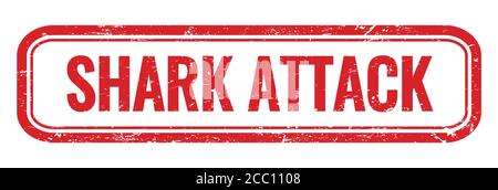 SHARK ATTACK rosso grugnoso segno di timbro rettangolare. Foto Stock