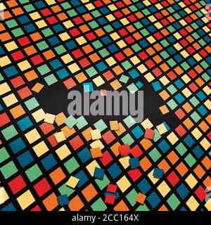 Tessere quadrate multicolore che cadono su uno sfondo nero astratto Illustrazione Vettoriale