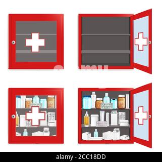 Set di scatole da parete per uso medico, illustrazione piatta e isolata vettoriale Illustrazione Vettoriale