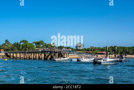 Francia, baia di Arcachon, Cap Ferret, Piquey molo tra Petit e Grand Piquey Foto Stock