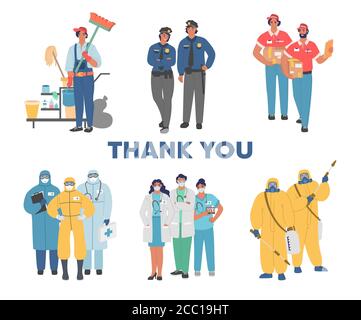 Persone che lavorano su frontline di pandemia coronavirus, vettore piatto illustrazione Illustrazione Vettoriale