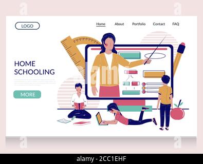 Modello della pagina di destinazione del sito Web del vettore per la scuola domestica Illustrazione Vettoriale