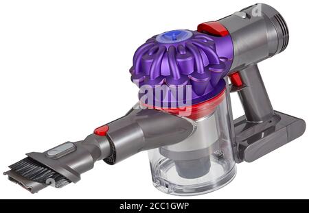 Ritagliare l'immagine di un Dyson portatile alimentato a batteria aspirapolvere Foto Stock