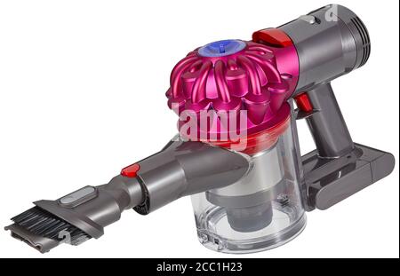 Ritagliare l'immagine di un Dyson portatile alimentato a batteria aspirapolvere Foto Stock