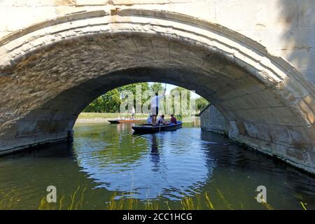 Cambridge, UK 31 luglio 2020: Punting lungo le spalle dei college sul fiume Cam a Cambridge Foto Stock