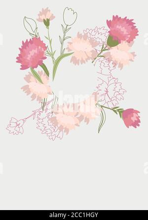 Modello floreale pulito con bouquet di fiori senza testo Illustrazione Vettoriale