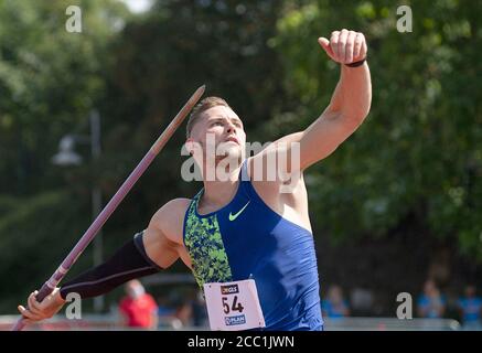 Vincitore Johannes VETTER (LG Offenburg) azione javelin tiro di uomini, atletica vera atleti Classics, il 16 agosto 2020 a Leverkusen / Germania Â | utilizzo in tutto il mondo Foto Stock