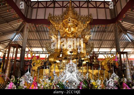 Su Tong Pae buddha d'oro per i viaggiatori stranieri tailandesi Visita di viaggio e rispetto pregando nel tempio di Phu SA ma Di Ban Kung mai Sak villaggio a Pai ci Foto Stock