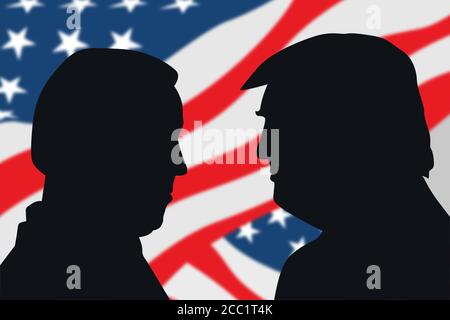 17 agosto 2020 - Illustrazione di carattere di Joe Biden di fronte a Donald Trump. Illustrare le elezioni presidenziali americane del 2020 Foto Stock