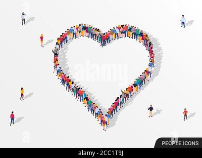 Grande gruppo di persone nella forma del segno del cuore. Illustrazione vettoriale Illustrazione Vettoriale