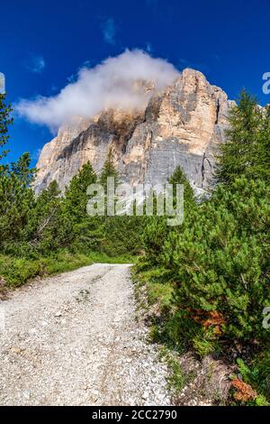 Italia Veneto Dolomiti - la Tofana di Rozes vista dal sentiero che conduce al sentiero Astaldi, forcella Fontananegra e Tofana di Rozes Foto Stock