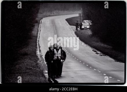 Diritto al lavoro marzo 1992 dal nord di Inghilterra a Londra seguendo il percorso della crociata Jarrow nel 1936 si è condotta una campagna contro la disoccupazione di massa nel nord ad est dell'Inghilterra Foto Stock