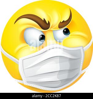 Arrabbiato Emoticon Emoji DPI maschera medica icona viso Illustrazione Vettoriale