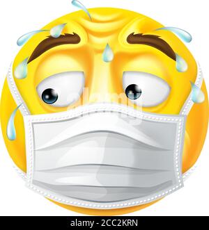 Preoccupato sudare Emoticon Emoji DPI maschera icona viso Illustrazione Vettoriale