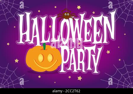 Scritta di Halloween party. Simpatica illustrazione vettoriale per volantino o invito Illustrazione Vettoriale