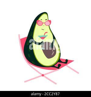 Personaggio Avocado divertente. Biglietto d'auguri con avocado dolce. Illustrazione Vettoriale