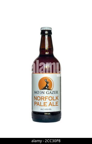 Una bottiglia di Moon Gazer Norfolk pale Ale dalla birreria Norfolk. Ha una forza di 4.5% ABV. Foto Stock