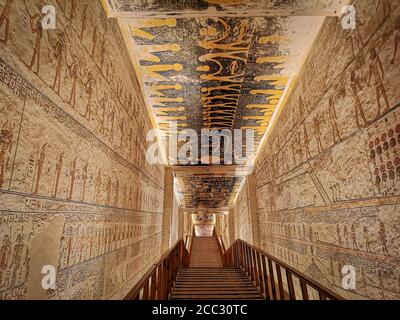 Gennaio 2020 - Luxor, Egitto: KV9, Valle dei Re n° 9, Tomba di Memnone, tomba dei faraoni della 20 ° dinastia: Ramses V e Ramses VI. Foto Stock
