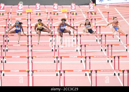 NIA Ali, Kendra Harrison, Danielle Williams, Andrea Carolina Vargas, Nadine Visser. 100 metri Hurdles donne finale. Doha 2019 Foto Stock