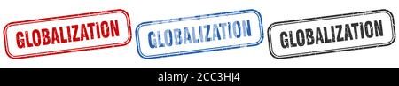 globalizzazione quadrato isolato segno insieme. globalizzazione timbro Illustrazione Vettoriale