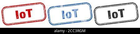 set di cartelli isolati quadrati iot. timbro iot Illustrazione Vettoriale