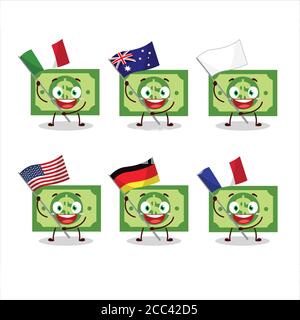Checklist cartoon carattere portare le bandiere di vari paesi Illustrazione Vettoriale