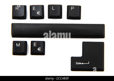 help me - parole dei tasti della tastiera isolati su sfondo bianco Foto Stock