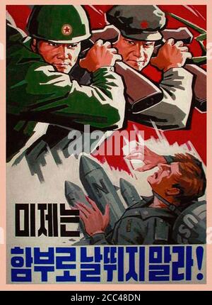 Propaganda comunista anti-americana. Manifesto di propaganda della Corea del Nord durante la guerra in Corea. "Gli imperialisti americani non dovrebbero disinteressarsi provocare la guerra". Corea. 1950 Foto Stock