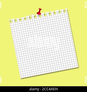 Immagine di una carta bianca con un pin rosso uno sfondo giallo, perfetto per i tuoi contenuti Foto Stock