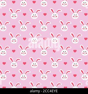 Sfondo di Pasqua design in rosa con simpatici coniglietti e cuori Foto Stock