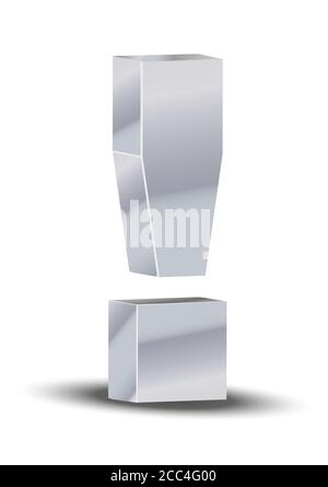 Rendering 3D isolato verticale di un punto esclamativo in argento Foto Stock