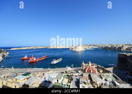 Il Grand Harbour a la Valletta, Malta. Foto Stock