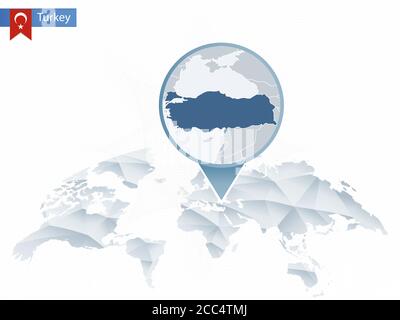 Mappa del mondo arrotondata astratta con mappa dettagliata della Turchia. Mappa e bandiera della Turchia. Illustrazione vettoriale. Illustrazione Vettoriale