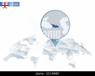 Mappa del mondo arrotondata astratta con mappa della Georgia dettagliata. Mappa e bandiera della Georgia. Illustrazione vettoriale. Illustrazione Vettoriale